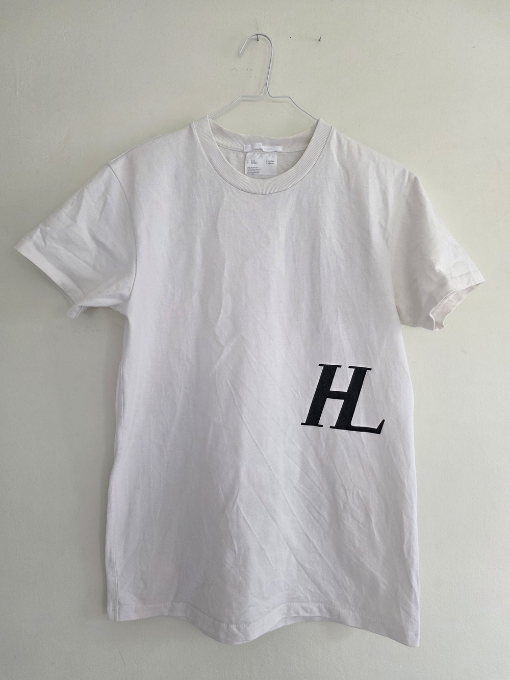 Helmut Lang Authentic White HL Logo Graphic T-Shirt Size Small Made in Portugal
